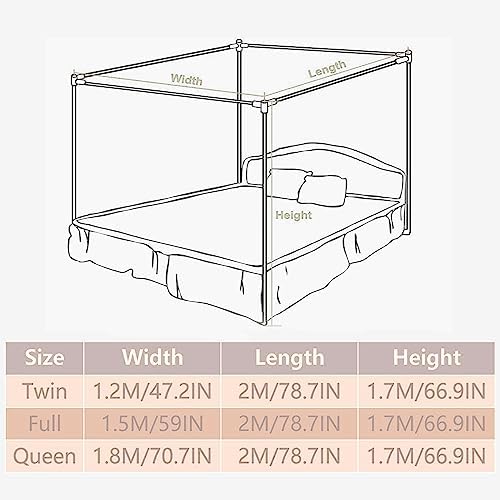 Bed Netting Canopy for Girls Mosquito Net Bed Frame Curtain Brackets 4 Corners Post Bed Curtain Canopy for Bedroom Decoration,Yellow,Queen,Yellow-Twin
