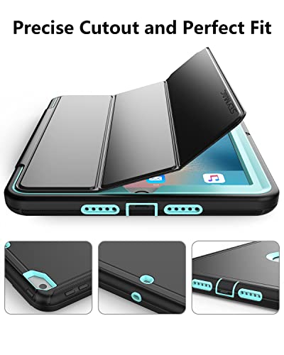 Seymac Ipad 6Th/5Th Generation Case, Durable Sturdy Heavy Duty Shockproof Protection Folio Stand Case With Smart Cover Auto Sleep/Wake For Ipad 9.7 Case, Black/Light Blue #TOP2