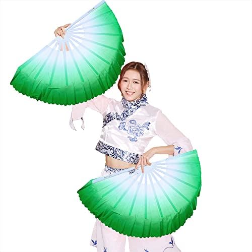 ZooBoo 1pair Plastic Taichi Kungfu Fan Dancing Fans Martial Arts Sports Folding Hand Fan 13inch (Green)