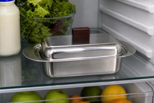 Image of Kanshita's Rasoiware Stainless Steel Butter Box with Lid & Knife (100g, 16 x 11 x 5.5 cm) | Butter Storage Container for Fridge & Dining Table | Rust-Resistant Mirror Finish Butter Dish