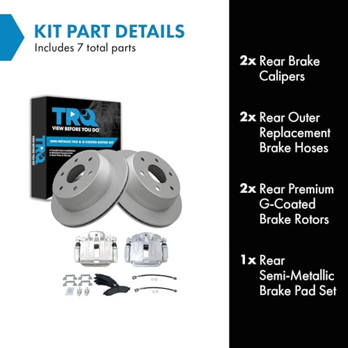 Image of TRQ Rear Brake Pad and Rotor Set Semi Metallic Coated Rotors Calipers Compatible with 2000-2001 Chevrolet Tahoe GMC Yukon