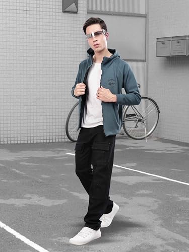 Image of STELLERS Men's Solid Zipper Fleece Hooded Sweatshirt | Regular Fit | Feather Touch Feel | Odour Resistant | Wrinkle Free | Quick Dry | Stretchable | Breathable | Sustainable | Anti-Static