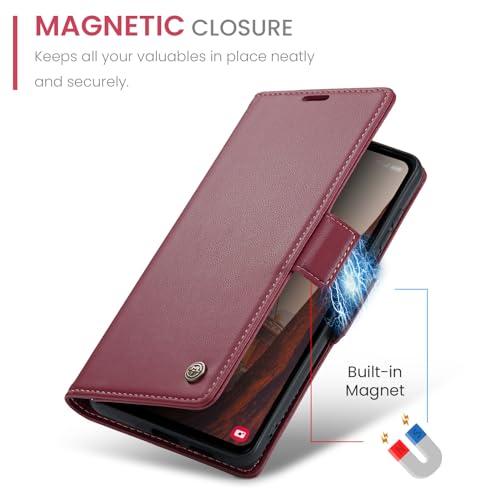 FCOZCKLOM Compatible with Samsung Galaxy S23 FE Wallet Case with RFID Blocking Card Holder,Kickstand Flip Folio Leather Phone Case for Samsung Galaxy S23 FE 6.4 inch (Wine Red) - image 4