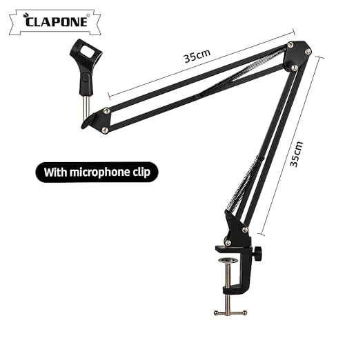 Image of Microphone Stand with Suspension Boom Scissor Arm /Mic Stand Holder /Adjustable Suspension Boom Scissor /Arm for Voice-over /Gaming /Recording (Black, Microphone Stand)