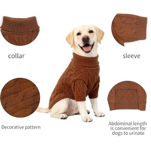 Image of Small /Medium Dog Sweater, Warm Dog Winter Coat w /Sleeves, Comfortable High Neck Premium Dog Clothes for Labrador-Best for Holidays, Daily Walks XL Brown
