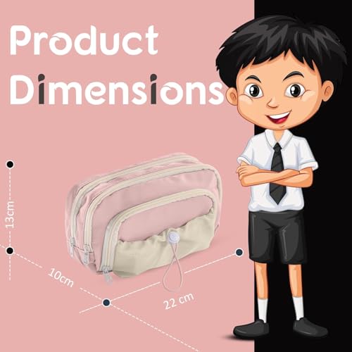 Image of Mrsdry Pencil Pouch for Girls - Multiple Compartment Zipper Pouch with Drawstring Pocket, Aesthetic Kawaii Pencil Case, Cute Pouches, Return Gift for Kids (Pink)