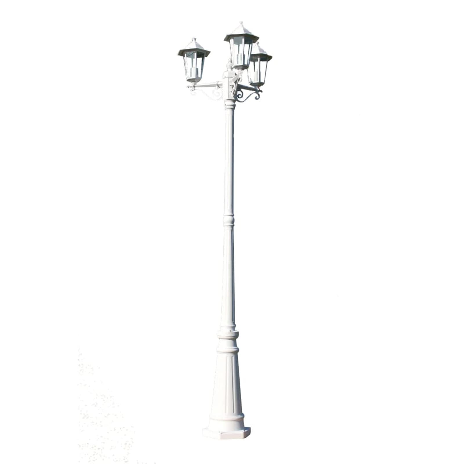 Farola de Jardín 3 Brazos Lámpara de Pie para Exterior Terraza Caminos Patio Lámpara de Jardín Aluminio Blanco 215 cm