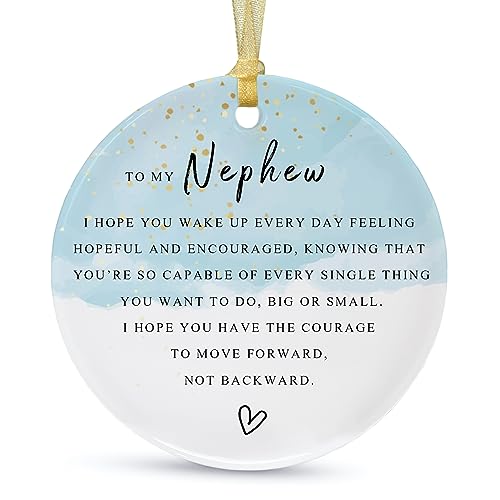 to My Favorite Nephew Christmas Ornament Gift 2026,Best Nephew Ever Birthday Ornament from Auntie Uncle，Niece Ceramic Xmas Tree Decorations with Gift Box(2.9")