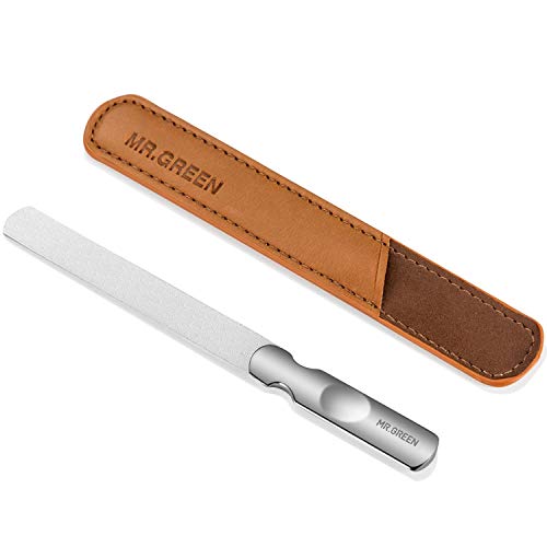 爪やすり 両面タイプ ステンレス つめ削り 滑り止めのハンドル プロ用 爪磨き レザーケース付き ギフト向け 男女兼用