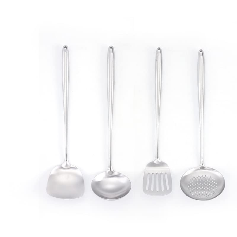 Utensilios de cocina Espátulas de acero inoxidable de 4 piezas Utensilios de cocina Espátula ancha de metal Utensilios de sartén hueca Gruesos y duraderos, herramientas de cocina fáciles de limpiar