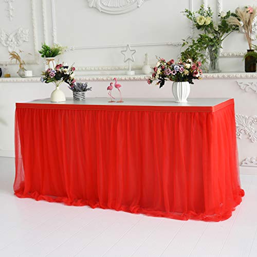 Suppromo 14Ft Red Table Skirt Tulle Tutu Table Skirt Ruffle Table Skirting For Graduation Baby Shower Birthday Party Wedding Christmas Decorations(Red,L14(Ft)*H 30In) #TOP2