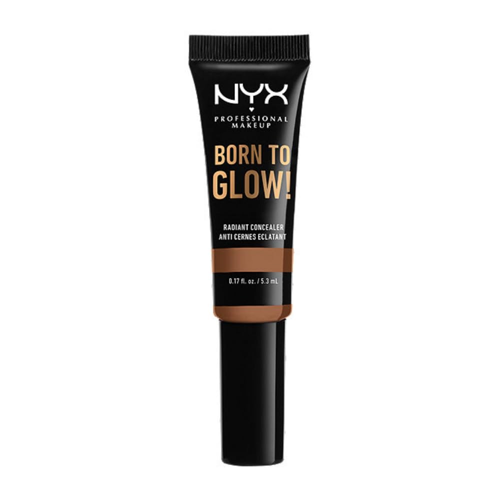 NYX Professional Makeup Born to Glow Radiant Concealer, Iridescent Finish, Reduces Under Eye Circles, Highlight and Contour, Vegan Formula, Shade: Mahogany