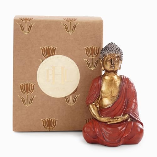 Image of PURE HOME + LIVING Dark Red Antique Gold Polyresin Sitting Buddha - Small Statue Decorative Showpiece Idol | Home Decor Items for Home Office Living Room and Gifts (Pack of 1)