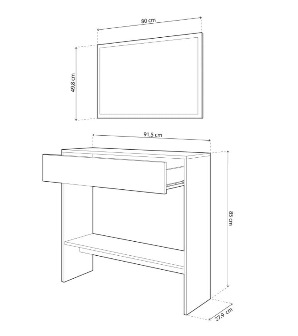 Home Heavenly® - Recibidor con Espejo Darcy, Mueble de Entrada con cajón y Estante. 91,5x85x37,9 cm. (Andersen - Puccini)