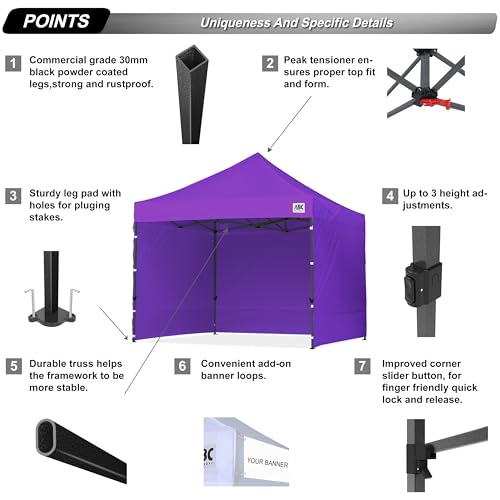 Image of ABCCANOPY Heavy Duty Easy Pop up Canopy Tent with Sidewalls 10x10, Purple