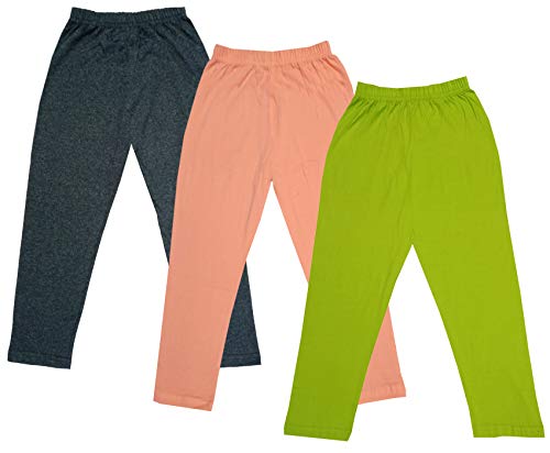 Image of IndiWeaves Girls Super Soft Cotton Solid Capri Pants (Green, Peach, Grey, 10-12 Years) Pack of 3