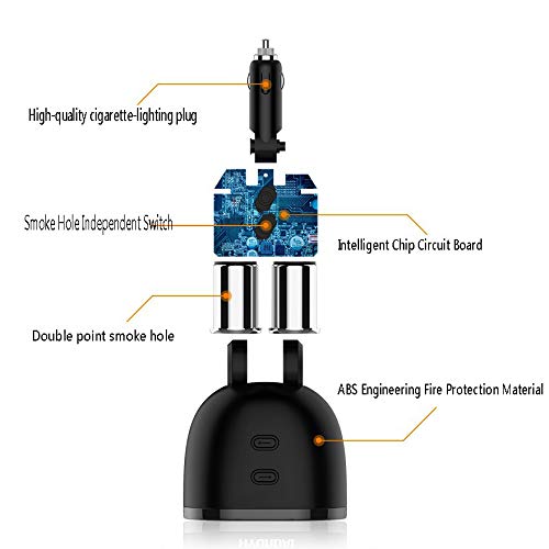 Caricabatteria per Auto, Ricarica USB per Auto - Caricabatterie 2USB - Accendisigari Auto per Un Minuto Due - Ricarica Rapida
