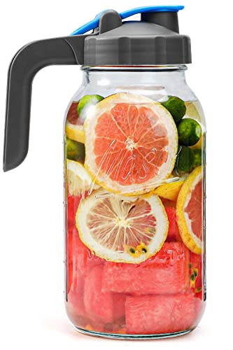 Image of Mason Jar 64 oz Pitcher, Large Jars Half Gallon Pitcher with Wide Mouth Airtight Lid, Heavy Duty 2 Quart Glass for Cold Brew, Sun Tea, Juice, Coffee, Leakproof, Set of 1