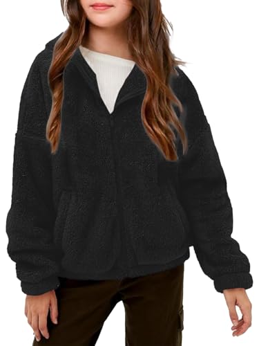 Girls Fuzzy Outerwear Jacket Kids Soft Oversized Jackets Zip up Hoodie Warm Sweatshirt with Pockets 5-14 years