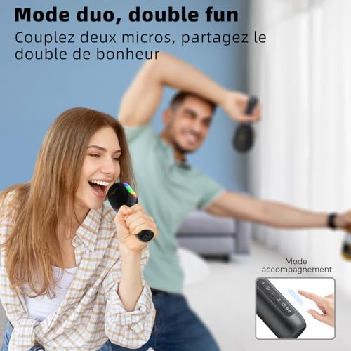 Micro karaoke compatible iPhone et Android doté de haut-parleurs et effets LED - 5