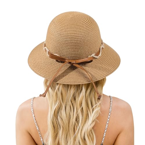 Image of Beach Hat for Women, Wide Brim Sun Straw Hats for Women, Sun Hat Womens UPF 50+ UV Protection, Floppy Foldable Summer Hats