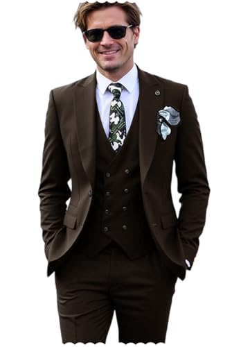 Mens 3 Piece Suits Slim Fit Double Breasted Tuxedo Set Formal Business Wedding Prom with Blazer Vest & Pants