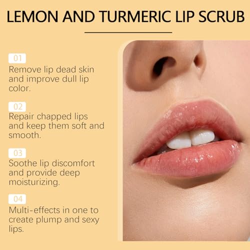 Boxiatil Lippenpeeling, Natural Turmeric Lemon Lip Scrub For Dark Lips,Exfoliating Lip Scrub, Scrub & Nourish Sugar Lip Scrub, Natural Exfoliating & Turmeric Lip Scrub and Balm for Dry 50g