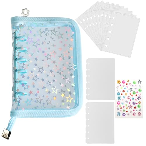バインダー シール帳 シール収納 A7 6穴 バインダー カード保護 透明スリーブ10枚 PP紙2枚 軽量 防塵タイプ シール収納 写真収納 星柄タイプ 透明なシール帳