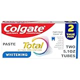 Colgate Total Whitening Toothpaste Paste, 5.1 oz, 2 Pack, Fluoride Antibacterial for Plaque, Gingivitis, Sensitivity, Stain Removal, Clinically Proven, Mint