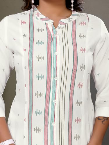 Image of rangita Off White Rayon Calf Length Printed A-line Kurti for Women | Kurta for Women