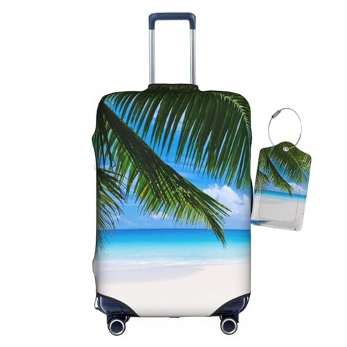 Vridoyt Palm Tree Luggage Covers and Luggage Tags, Elastic Washable Fashionable Anti-Scratch Protector, Summer Vacation Beach Travel Gifts for Men Women(L 26-28 Inch)