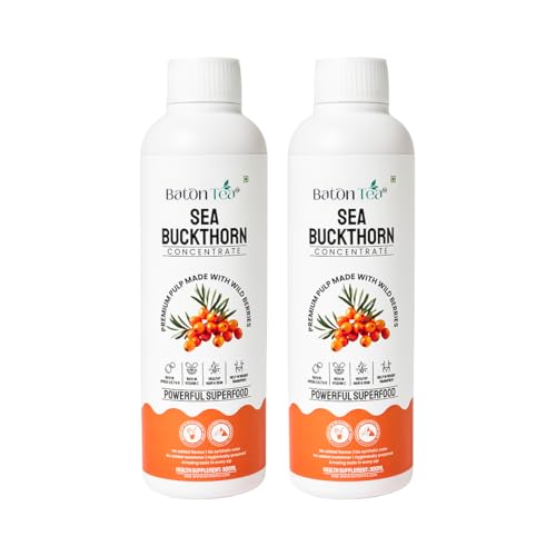 Image of BATON Himalayan Sea Buckthorn Pulp 300ml | 12x Vitamin C for Skin Glow & Immunity | Pure Ladakh Berry concentrate | Omega 3,6,7,9 & 190+ Nutrients | Gut Health | No Sugar | Natural Superfood (300ml Pack 2)