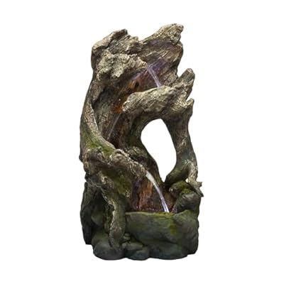 Alpine Corporation WIN738 Outdoor Floor Cascading Natural Woodland Tree Trunk Water Fountain with LED Lights, 39", Brown