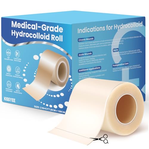 Hydrocolloid Roll Bandages 2IN x 5FT Extra Large Hydrocolloid Patch with Self-Adhesive Ultra Absorbent Cut-to-Size Flexible & Waterproof for Burn Blister Acne Care First Aid Kit Essential