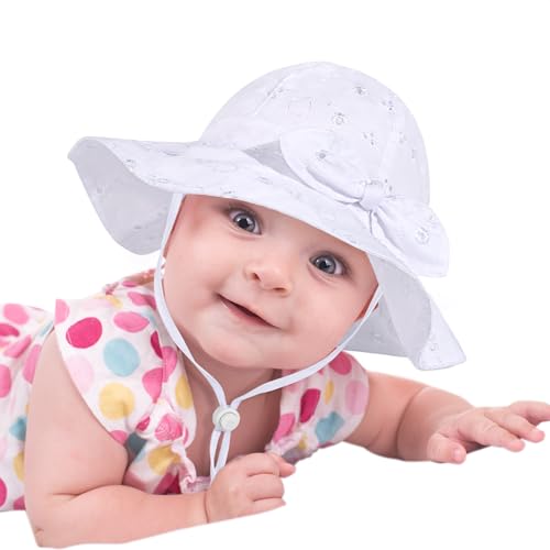 Image of Baby Girl Sun Hat with UPF 50+ Outdoor Adjustable Beach Hat with Wide Brim Bucket Hats