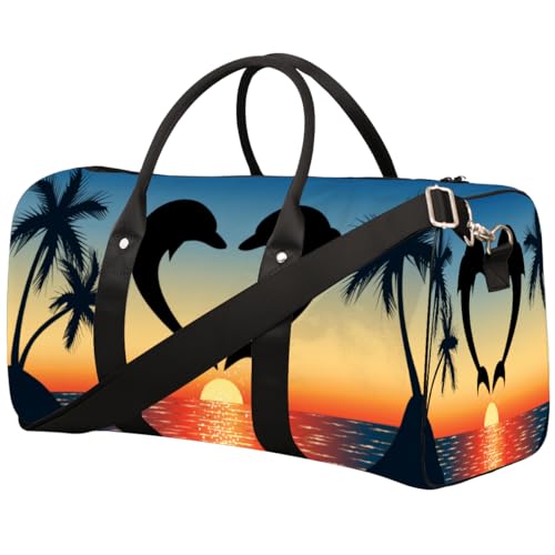 Ocean Animal Dolphin Palm Tree Weekender Bag Travel Duffle Bag for Women Men Overnight Shoulder Bags Waterproof Foldable Sports Gym Tote Bags Carry On Luggage for Travel Sports Dance Yoga Hospital