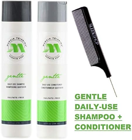 Marcia Teixeira Keratin Care Gentle DAILY USE Shampoo & Conditioner DUO SET, Sulfate-Free for Oily Hair (w/Sleek Comb) Hydrates Softens Shiny (10 oz / 300 ml - ORIGINAL DUO KIT)
