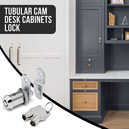 Westway Locks 1 1/8" Tubular Cam Lock With Chrome Finish - Keyed Alike 1 Pack With 2 Keys, 1 1/4" Cam And Offset Cam Lock - Cabinet Lock, Drawer Lock, Rv Compartment Lock, File Cabinet Lock #TOP4