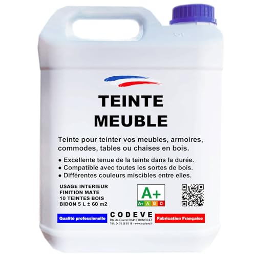 Teinte Meuble Bois - Codeve Bois/Chêne foncé - 5L - Intérieur - Pour La Teinture De Votre Meuble, Table, Commode Ou Armoire En Bois.