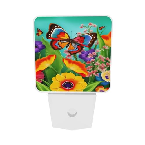 Image of Flower and Butterfly LED Plug-in Night Light 2-Pack, Auto Sensor Nightlights Set of 2 for Bedroom Bathroom