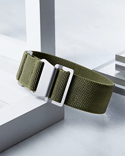 Image of BINLUN Elastic Nylon Watch Band 18mm 20mm 22mm Marine Nationale Fabric Military Parachute Replacement Watch Strap Men Women Silver & Black Buckle - Upgraded Hook-and-Loop Buckle