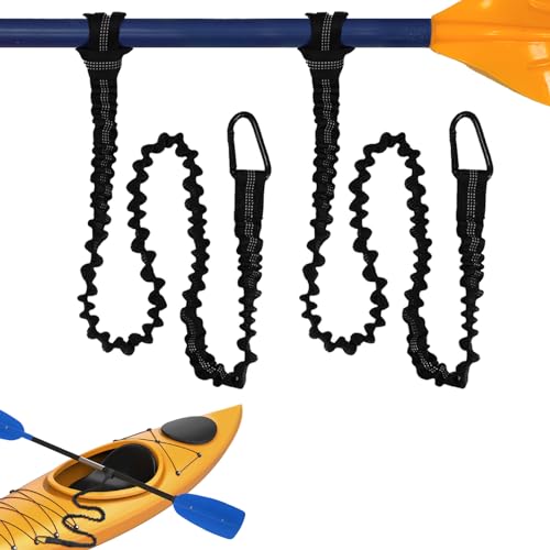 gaoduanluoluo 2 Pezzi Guinzaglio per Pagaia da Kayak, 1,5m Elastico di Sicurezza Paddle Line con Moschettone, Kayak Paddle Leash per Canoa Barca Pesca Pole Accessori (Nero)