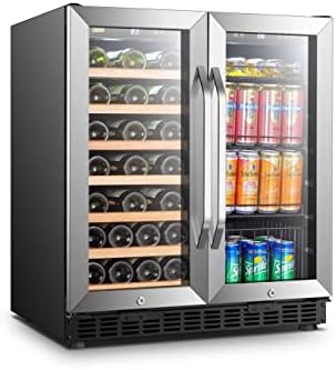 Wine Cooler Refrigerator, 30 Inch 33 Bottle and 70 Can Under Counter Beverage Fridge with Stainless Steel Glass Door, Safety Lock and Digital Memory Touch Control