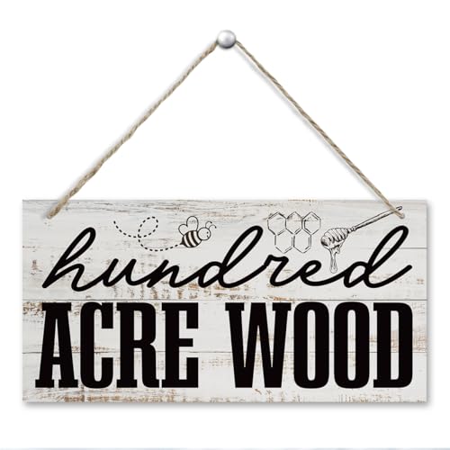 Nursery Decor Signs, Hundred Acre Wooden Sign, Bee Decor, Rustic Farmhouse Home Hanging Wooden Decorating, Porch Decorative Signs, Housewarming Gift, 11.8 * 5.9 Inch