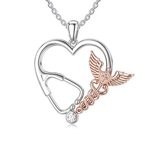 Stethoscope Necklace Angel Wings/Cross/Caduceus 925 Sterling Silver Doctor Nurse Medical Pendant Jewelry Nurse Doctor Graduation Gifts
