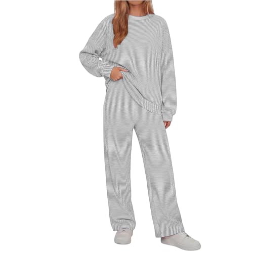 Pyjama long pour femme en coton rayé deux pièces avec poches