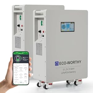 ECO-WORTHY 2PACK 48V 314Ah LiFePO4 Batterie 32,2kWh Stromspeicher und Leistungsschaltern 200A PACE BMS RS485/CAN/RS232 mit Bluetooth WLAN für Notstromversorgung zu Hause Netzunabhängige Solaranlagen