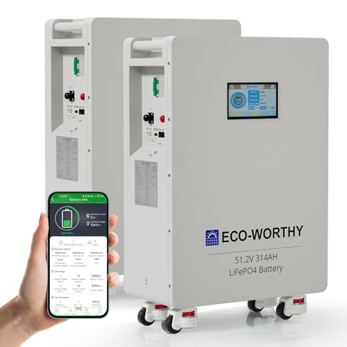 ECO-WORTHY 2PACK 48V 314Ah LiFePO4 Batterie 32 2kWh Stromspeicher und Leistungsschaltern 200A PACE BMS RS485/CAN/RS232 mit Bluetooth WLAN für Notstromversorgung zu Hause Netzunabhängige Solaranlagen