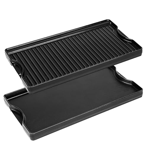 Utheer Nonstick Reversible Cast Iron Griddle 21"x 12", Ceramic Cooking Surface, Flat & Ribbed Sides, with High Sides & Grease Trap, Stovetop Griddle for Gas Grill, Electric, Oven & Outdoor BBQ