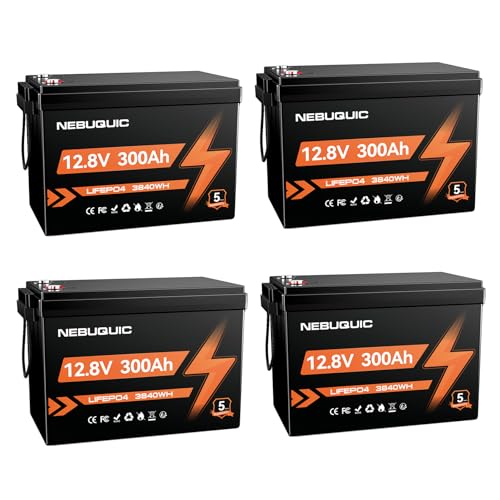 Image of 12V 1200Ah(4 Pack 12V 300Ah) LiFePO4 Lithium Battery, 200A BMS Deep Cycle Battery, EV Grade A+ Battery Cells, Low-Temp Protection, 48V 300Ah Lithium Batteries for RV, Truck, Kayak, Solar, Camper